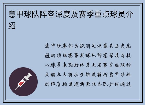 意甲球队阵容深度及赛季重点球员介绍